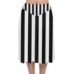 Illustration Stripes Geometric Pattern Velvet Flared Midi Skirt by Uceng