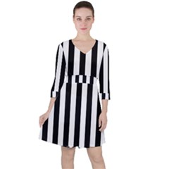 Illustration Stripes Geometric Pattern Quarter Sleeve Ruffle Waist Dress by Uceng