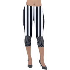 Illustration Stripes Geometric Pattern Lightweight Velour Capri Leggings  by Uceng