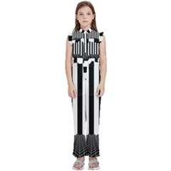 Illustration Stripes Geometric Pattern Kids  Sleeveless Ruffle Edge Band Collar Chiffon One Piece