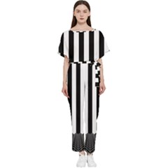 Illustration Stripes Geometric Pattern Batwing Lightweight Chiffon Jumpsuit by Uceng