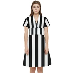 Illustration Stripes Geometric Pattern Short Sleeve Waist Detail Dress by Uceng