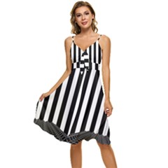 Illustration Stripes Geometric Pattern Sleeveless Tie Front Chiffon Dress by Uceng