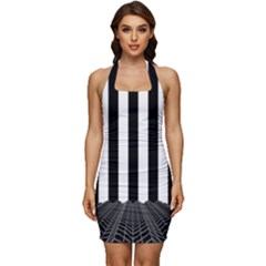 Illustration Stripes Geometric Pattern Sleeveless Wide Square Neckline Ruched Bodycon Dress by Uceng