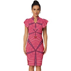 Art Pattern Design Wallpaper Vintage Frill Sleeve V-neck Bodycon Dress