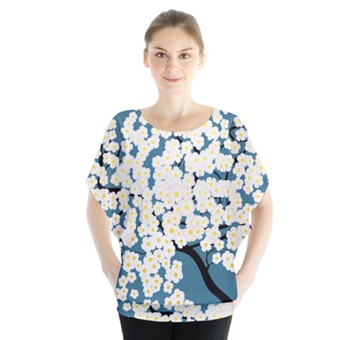 Flower Flora Decoration Pattern Batwing Chiffon Blouse by Uceng