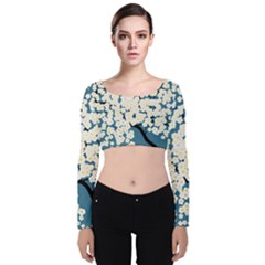 Flower Flora Decoration Pattern Velvet Long Sleeve Crop Top by Uceng