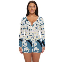 Flower Flora Decoration Pattern Long Sleeve Boyleg Swimsuit