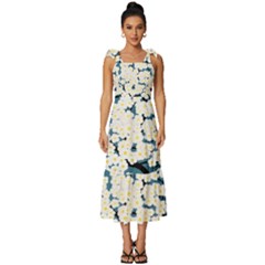 Flower Flora Decoration Pattern Tie-strap Tiered Midi Chiffon Dress