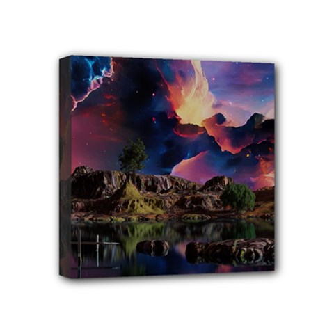 Lake Galaxy Stars Science Fiction Mini Canvas 4  X 4  (stretched) by Uceng