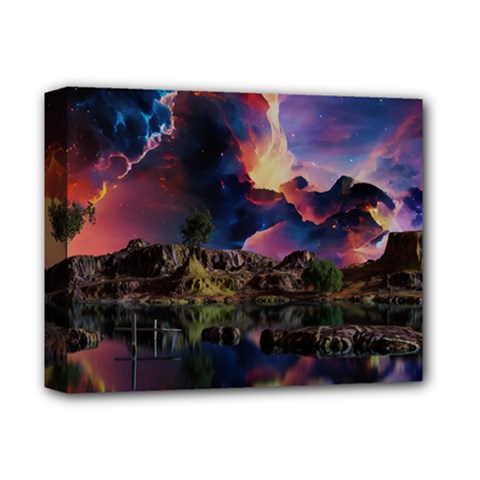 Lake Galaxy Stars Science Fiction Deluxe Canvas 14  X 11  (stretched) by Uceng