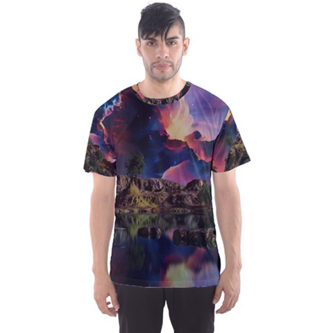 Lake Galaxy Stars Science Fiction Men s Sport Mesh Tee by Uceng