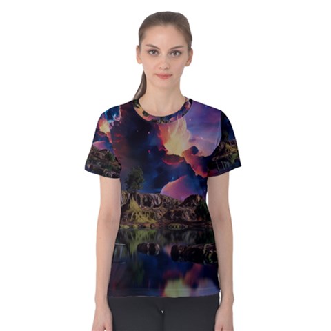 Lake Galaxy Stars Science Fiction Women s Cotton Tee by Uceng