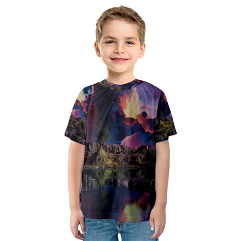 Lake Galaxy Stars Science Fiction Kids  Sport Mesh Tee by Uceng