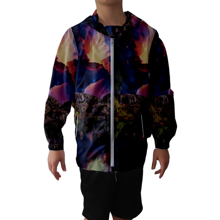 Lake Galaxy Stars Science Fiction Kids  Hooded Windbreaker