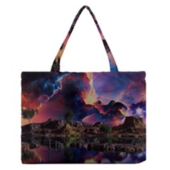 Lake Galaxy Stars Science Fiction Zipper Medium Tote Bag by Uceng