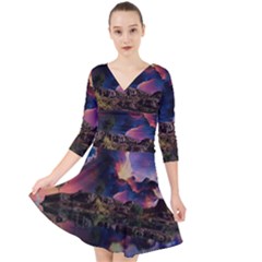 Lake Galaxy Stars Science Fiction Quarter Sleeve Front Wrap Dress by Uceng