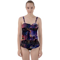 Lake Galaxy Stars Science Fiction Twist Front Tankini Set by Uceng