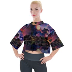 Lake Galaxy Stars Science Fiction Mock Neck Tee by Uceng