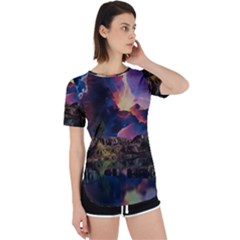 Lake Galaxy Stars Science Fiction Perpetual Short Sleeve T-shirt by Uceng