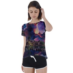 Lake Galaxy Stars Science Fiction Short Sleeve Open Back Tee by Uceng