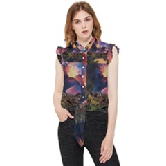 Lake Galaxy Stars Science Fiction Frill Detail Shirt by Uceng