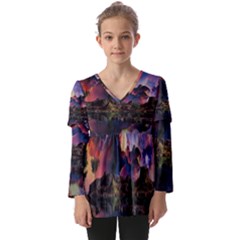 Lake Galaxy Stars Science Fiction Kids  V Neck Casual Top