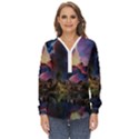 Lake Galaxy Stars Science Fiction Zip Up Long Sleeve Blouse View1