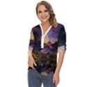 Lake Galaxy Stars Science Fiction Zip Up Long Sleeve Blouse View2