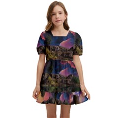 Lake Galaxy Stars Science Fiction Kids  Short Sleeve Dolly Dress by Uceng