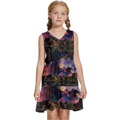 Lake Galaxy Stars Science Fiction Kids  Sleeveless Tiered Mini Dress by Uceng