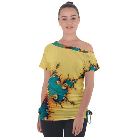 Fractal Art Fractals Digital Art Off Shoulder Tie-up Tee by Uceng