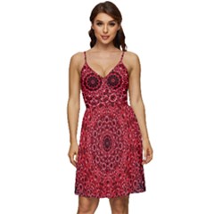 Red Wallpaper Mandala Pattern Art V-neck Pocket Summer Dress  by Uceng