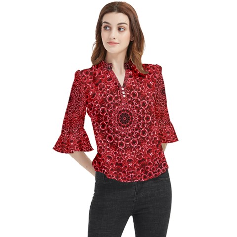 Red Wallpaper Mandala Pattern Art Loose Horn Sleeve Chiffon Blouse by Uceng