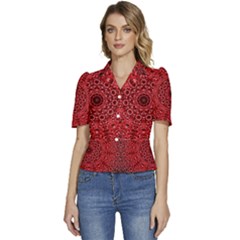 Red Wallpaper Mandala Pattern Art Puffed Short Sleeve Button Up Jacket