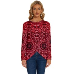 Red Wallpaper Mandala Pattern Art Long Sleeve Crew Neck Pullover Top