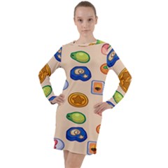 Acnh Wallpaper Long Sleeve Hoodie Dress by artworkshop