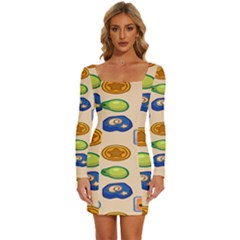 Acnh Wallpaper Long Sleeve Square Neck Bodycon Velour Dress by artworkshop