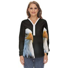 Bird Zip Up Long Sleeve Blouse