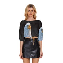 Bird Mid Sleeve Drawstring Hem Top