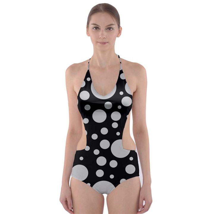 Black Circle Pattern Cut-Out One Piece Swimsuit