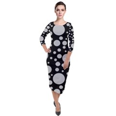 Black Circle Pattern Quarter Sleeve Midi Velour Bodycon Dress by artworkshop