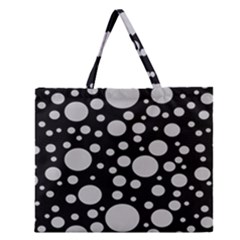 Black Circle Pattern Zipper Large Tote Bag by artworkshop