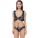 Black Circle Pattern Low Cut Ruffle Edge Bikini Set View1