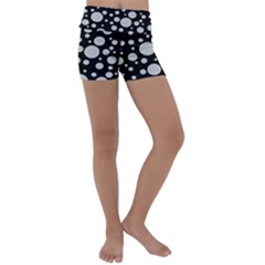 Black Circle Pattern Kids  Lightweight Velour Yoga Shorts