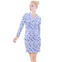 Blue Circle Pattern Button Long Sleeve Dress View1