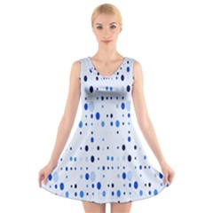 Blue Circle Pattern V-neck Sleeveless Dress by artworkshop