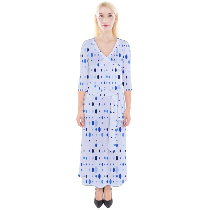 Blue Circle Pattern Quarter Sleeve Wrap Maxi Dress