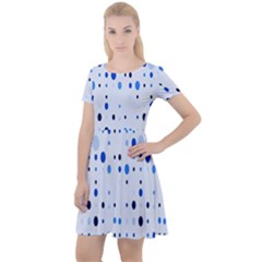 Blue Circle Pattern Cap Sleeve Velour Dress  by artworkshop