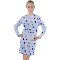 Blue Circle Pattern Long Sleeve Hoodie Dress by artworkshop